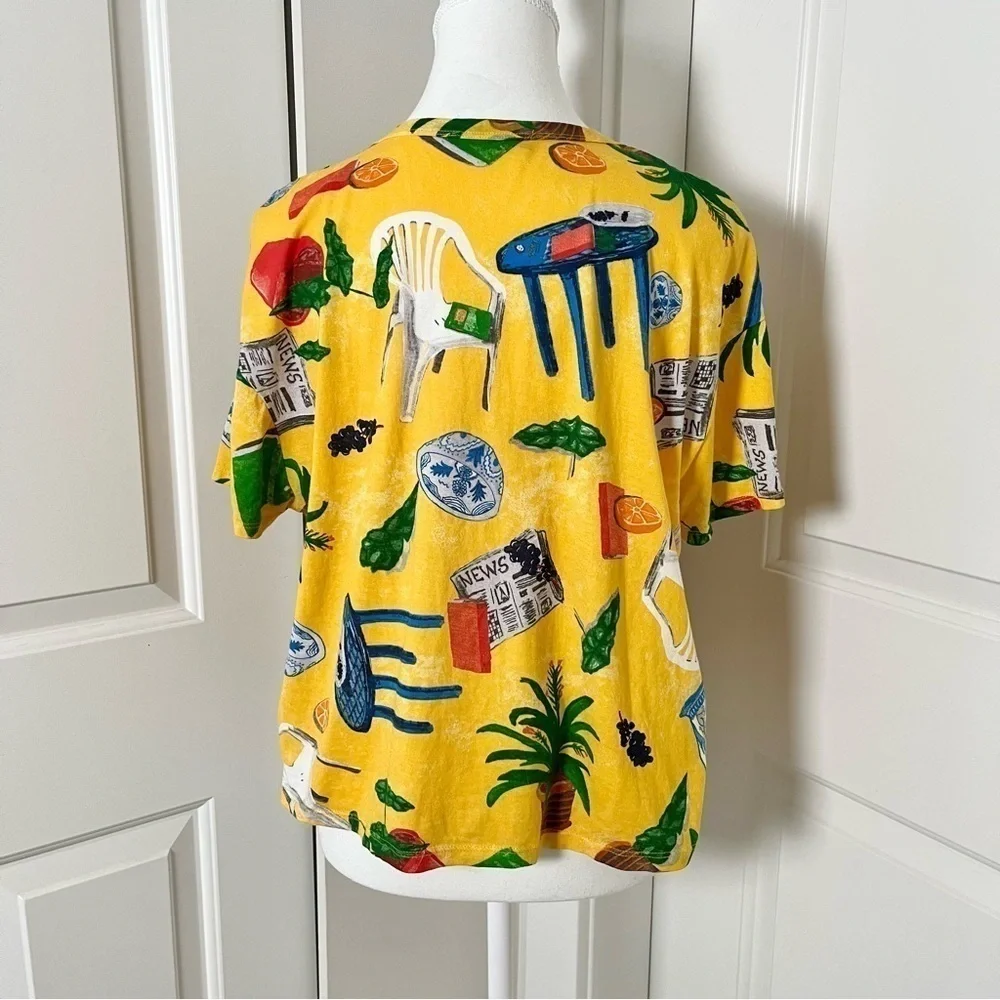 Zara Summer Patio Graphic Boxy Tee T-Shirt-Yellow Multicolor-Women Size Medium - Picture 6 of 11